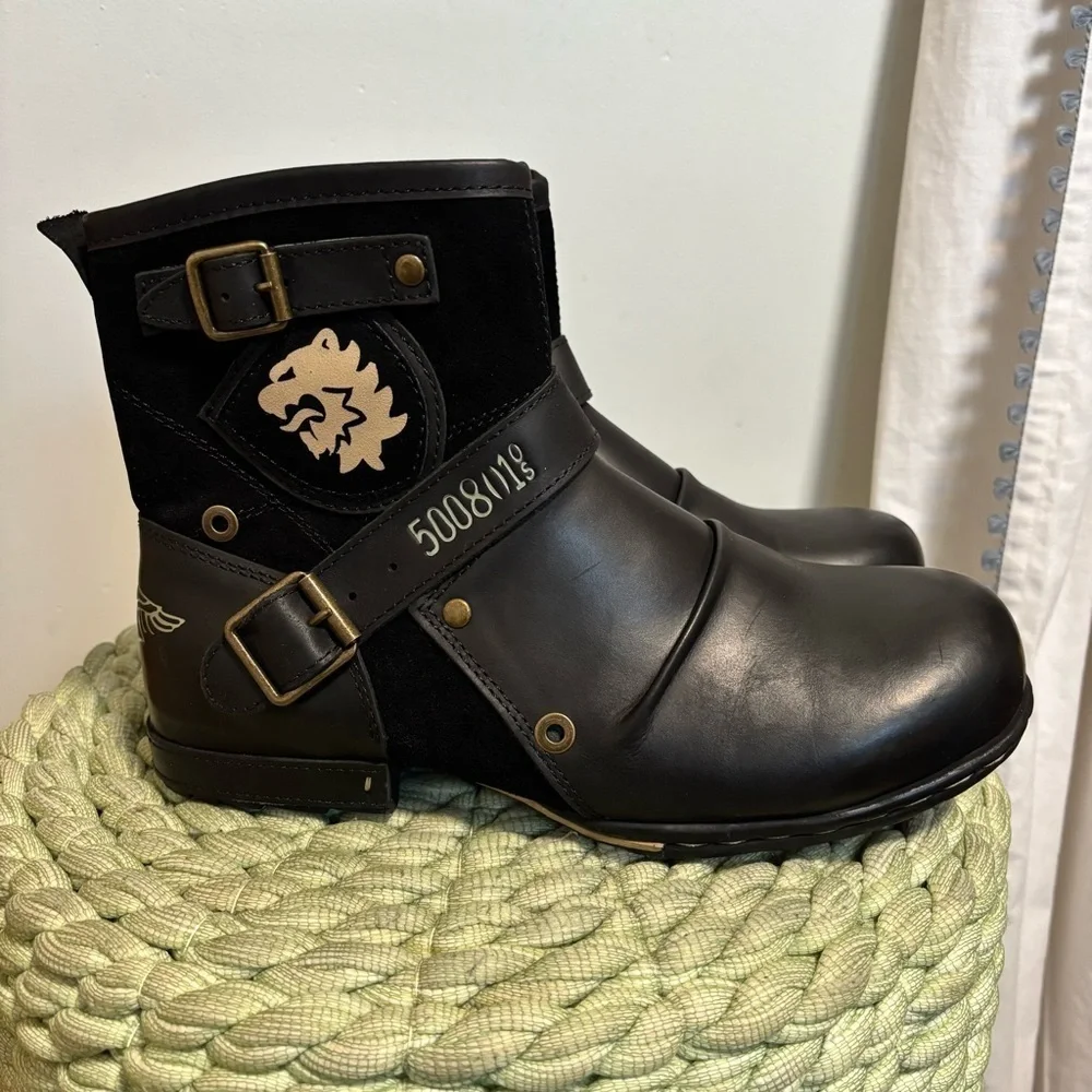 NEW OSSTONE Otto Moto Black Leather/Suede Chukka Retro Boots